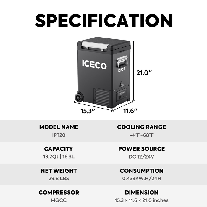 ICECO IPT20 Pickup Truck 12 Volt Freezer 18.3 LT