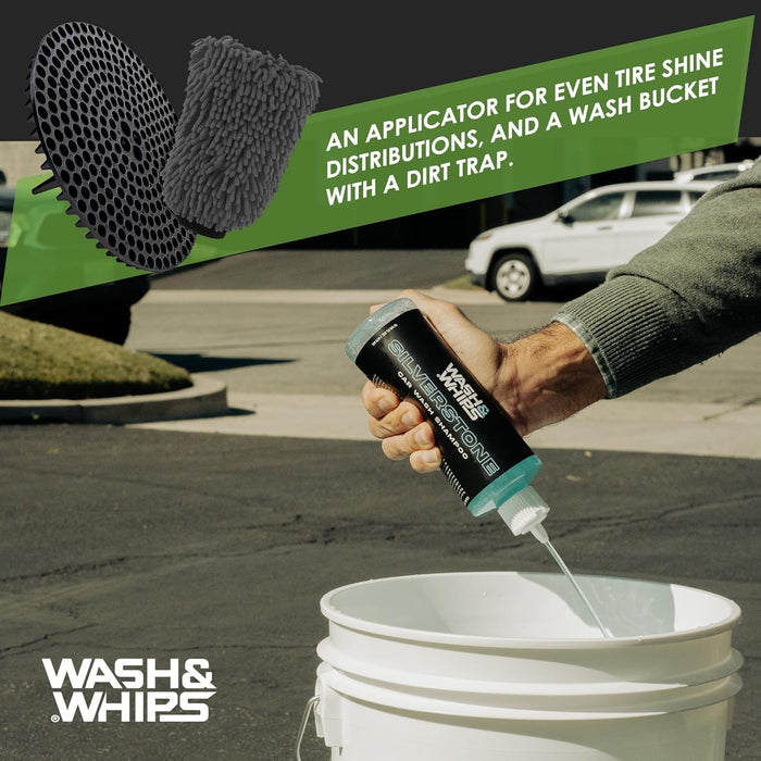 WASH & WHIPS Car Wash Kit - 3-Gallon Bucket with Particle Interceptor Trap, Shampoo, Chenille Mitt & Microfiber Soft Towel