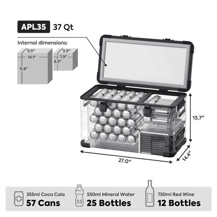 APL35 Dual Zone Aluminum Black Fridge 35 LT