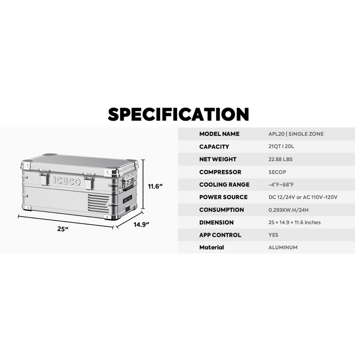 ICECO APL20 Light Duty Aluminum Silver Freezer Single Zone 20 LT