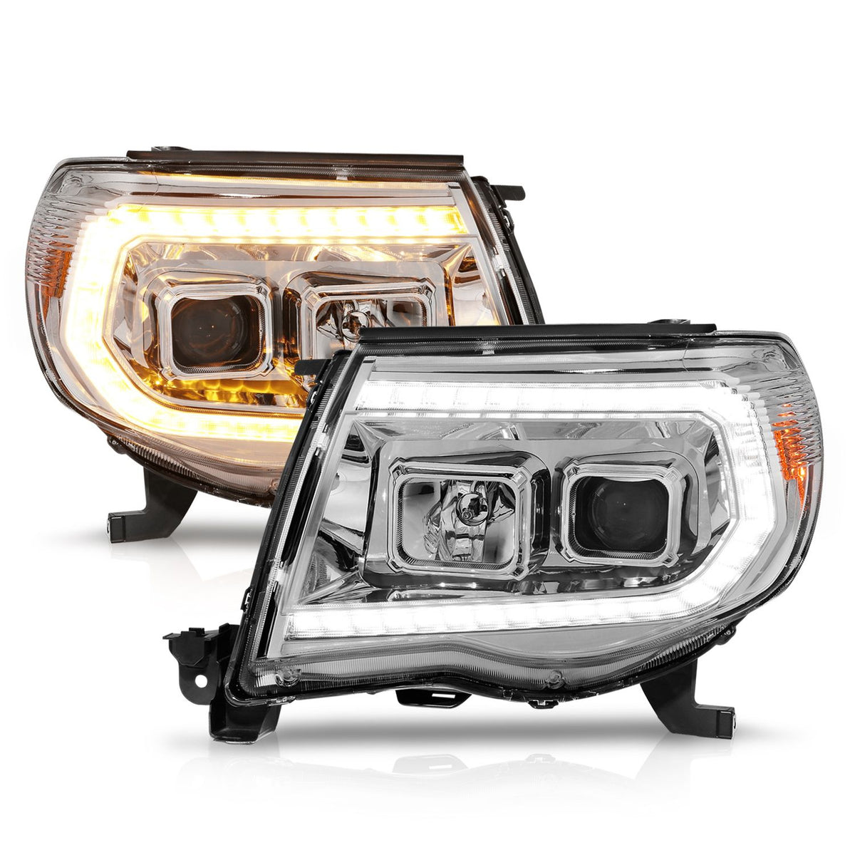 Driver's Side Headlight Assembly For 2005-2011 Toyota Tacoma – Clear Chrome Housing, Halogen