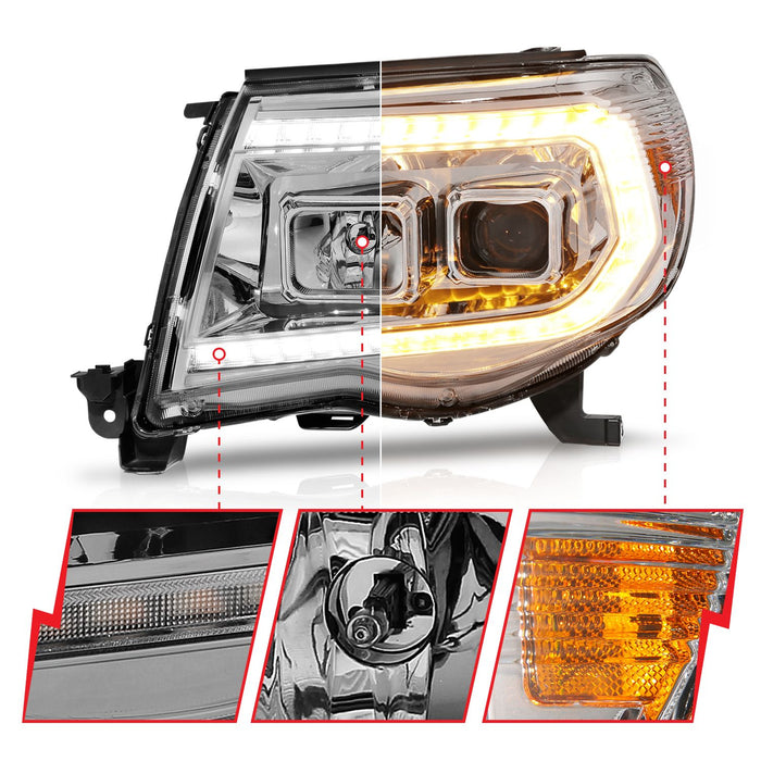 Anzo Projector LED Plank Style Headlights Chrome For Tacoma (2005-2011)