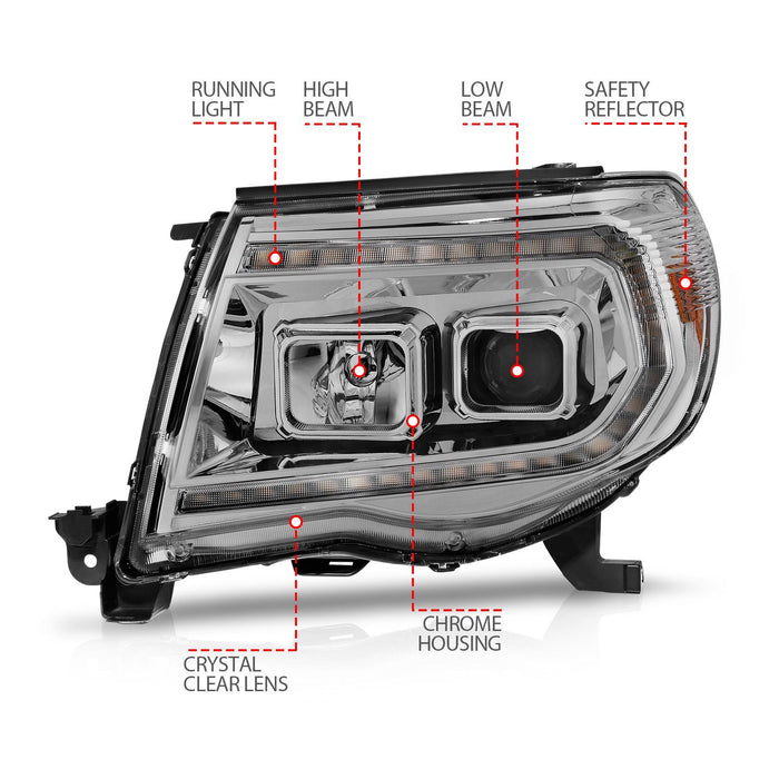 Anzo Projector LED Plank Style Headlights Chrome For Tacoma (2005-2011)