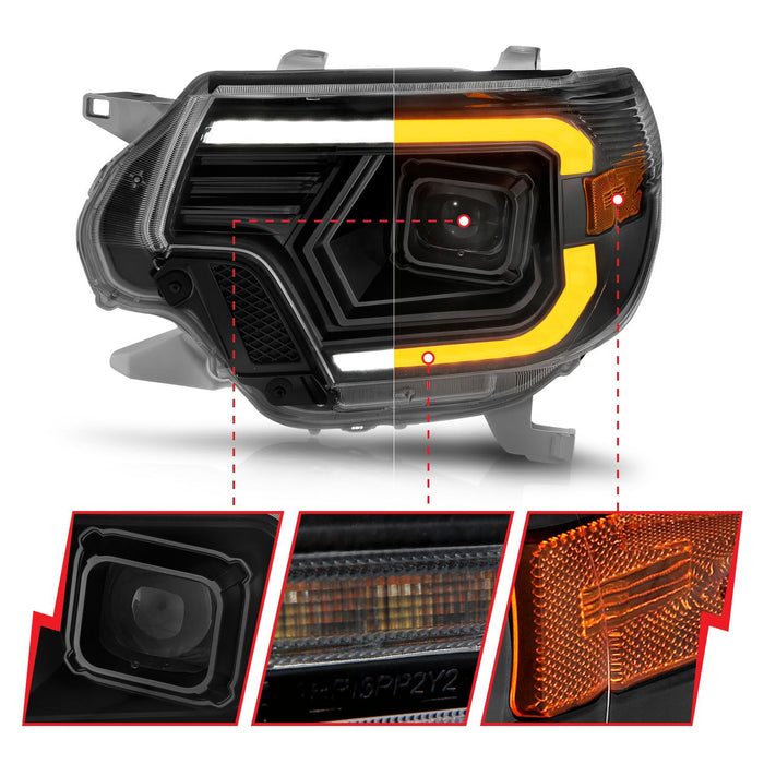 Anzo Projector LED Plank Style Switchback Headlights Black For Tacoma (2012-2015)