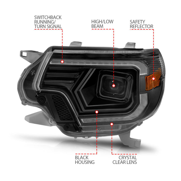Anzo Projector LED Plank Style Switchback Headlights Black For Tacoma (2012-2015)