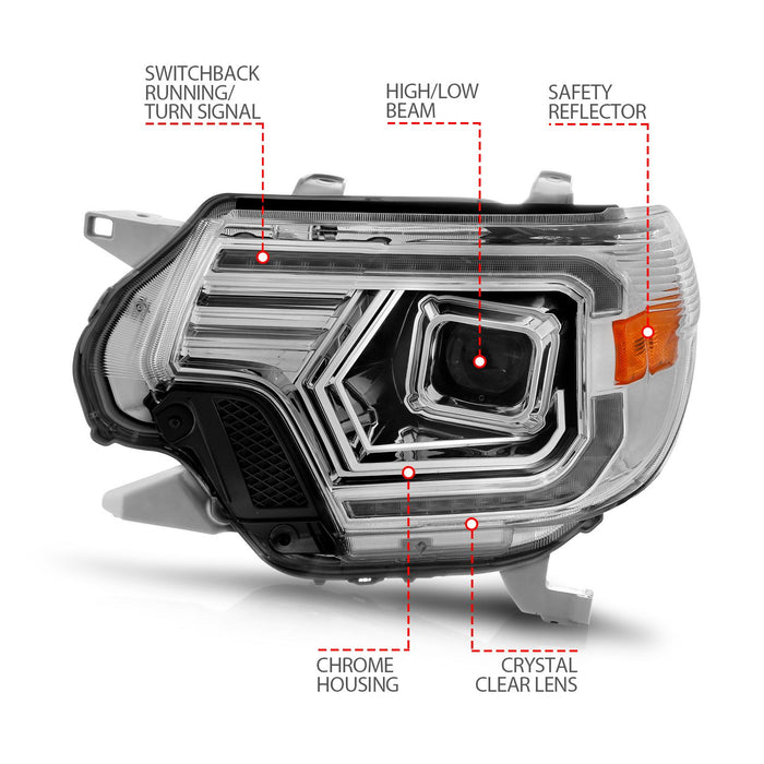 Anzo Projector LED Plank Style Switchback Headlights Chrome For Tacoma (2012-2015)