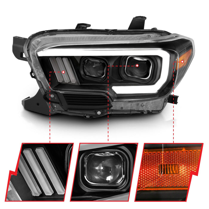 Anzo Projector Plank Style Headlights Black For Tacoma (2016-2023)