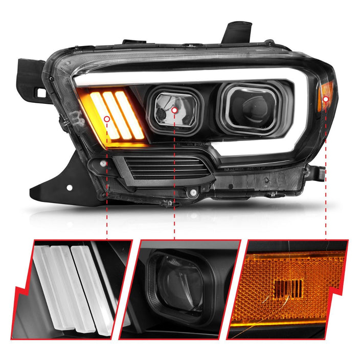 Anzo Projector Plank Style Headlights Black For Tacoma (2016-2023)