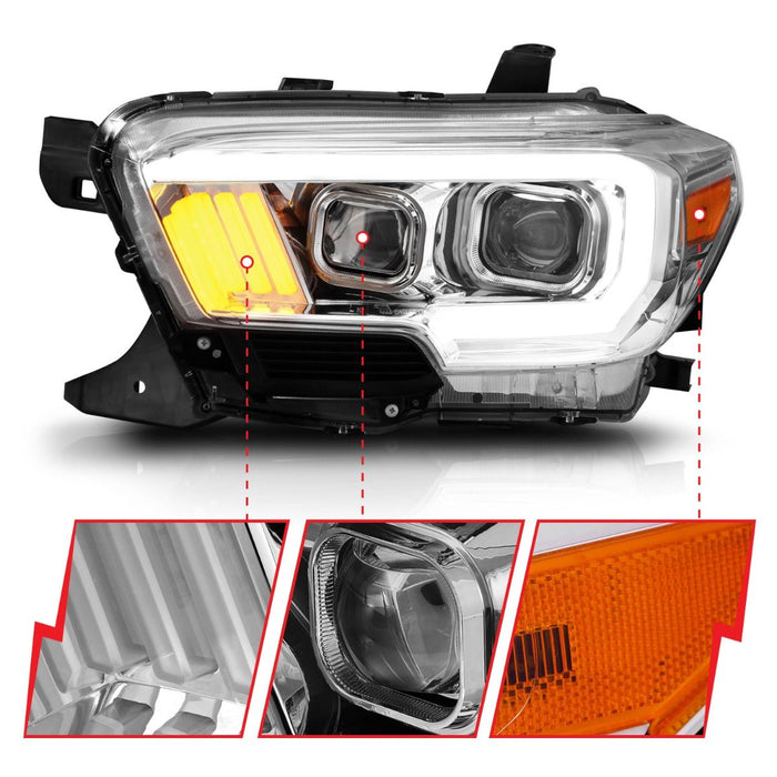 Anzo Projector Plank Style Headlights Chrome For Tacoma (2016-2023)