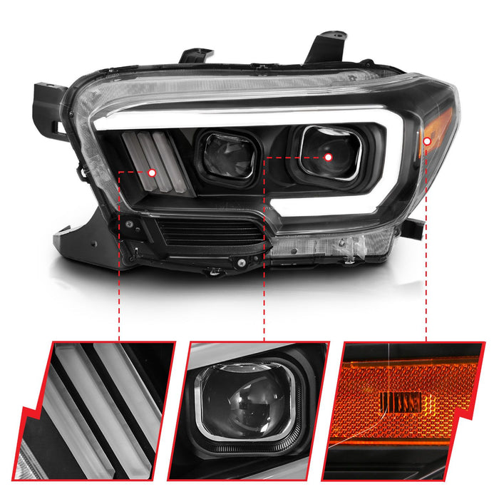 Anzo Projector Plank Style Switchback Headlights Black For Tacoma (2016-2023)