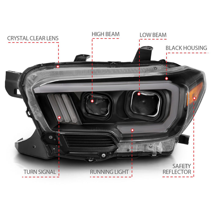 Anzo Projector Plank Style Switchback Headlights Black For Tacoma (2016-2023)