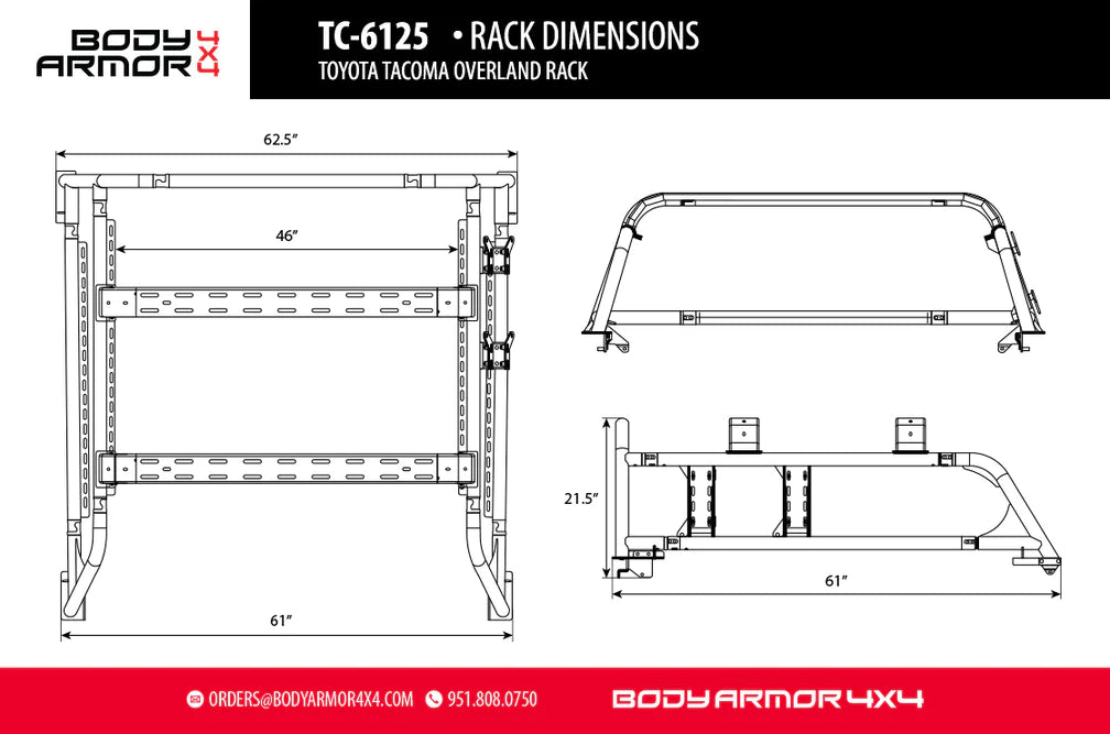 Body Armor Overland Bed Rack For Tacoma (2005-2023)