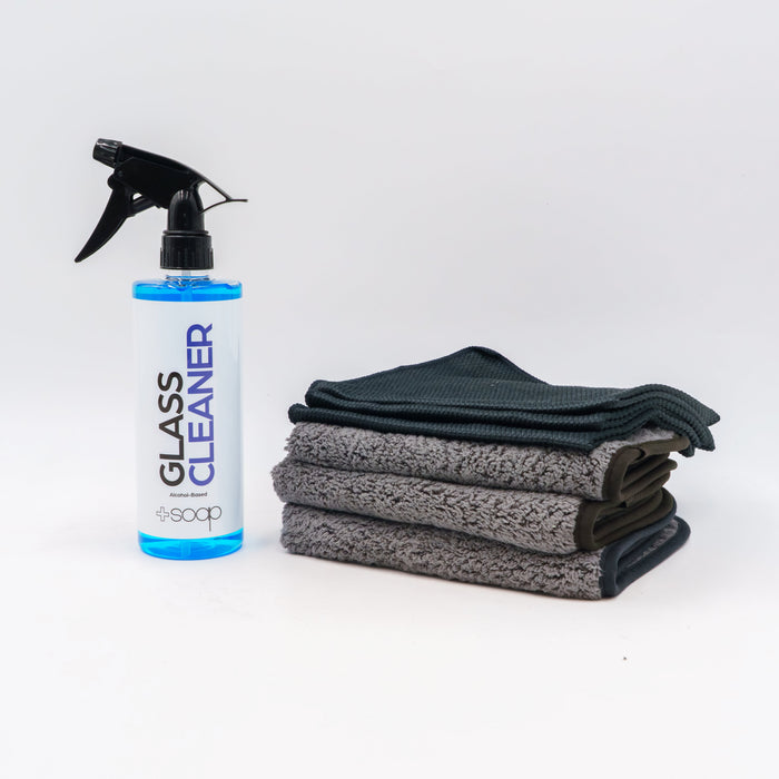 Plus Soap Glass Cleaner & Microfiber Towel Combo