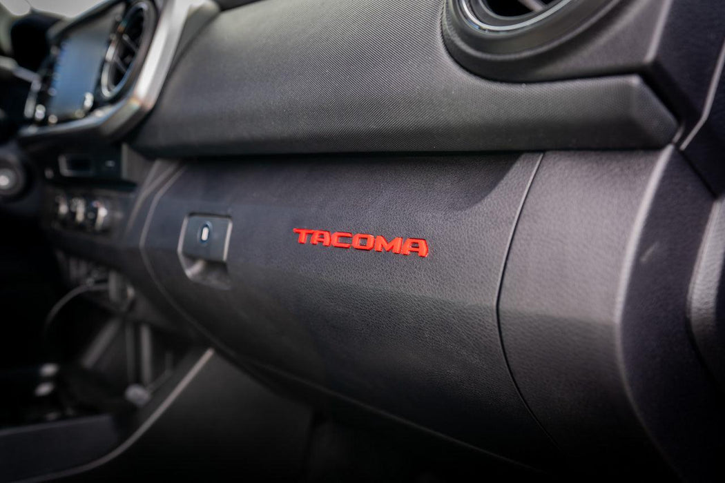 StickerFab Glove Box "TACOMA" Acrylic Logo Inlays for Tacoma (2016-2023)