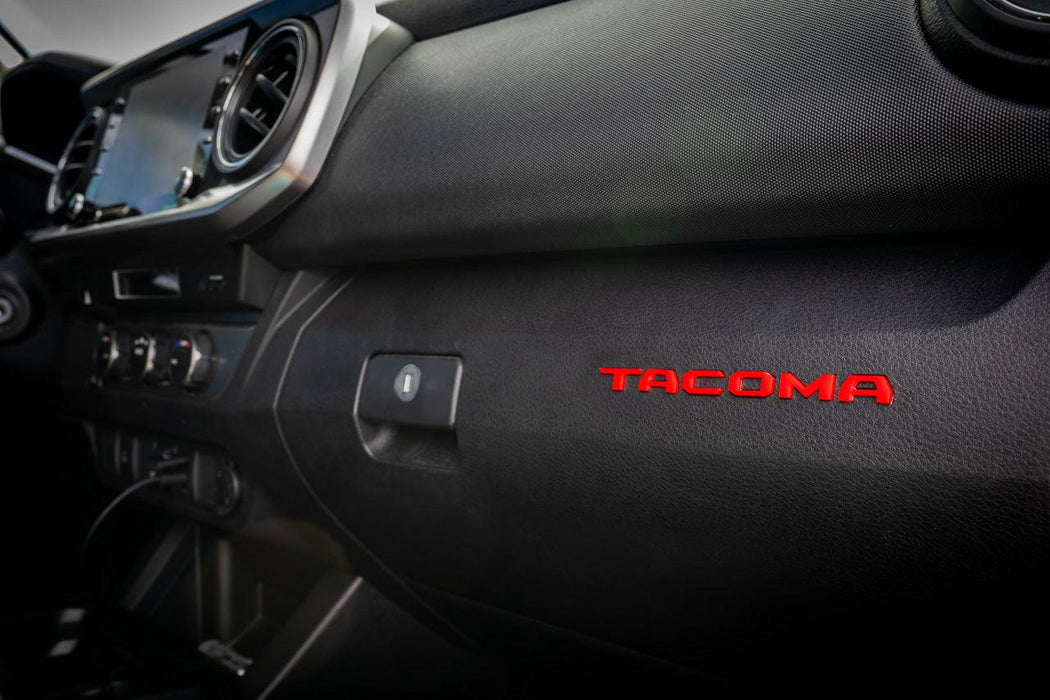 StickerFab Glove Box "TACOMA" Acrylic Logo Inlays for Tacoma (2016-2023)