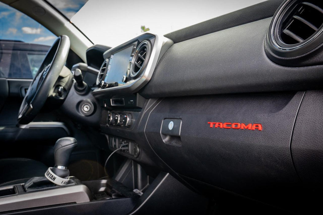 StickerFab Glove Box "TACOMA" Acrylic Logo Inlays for Tacoma (2016-2023)