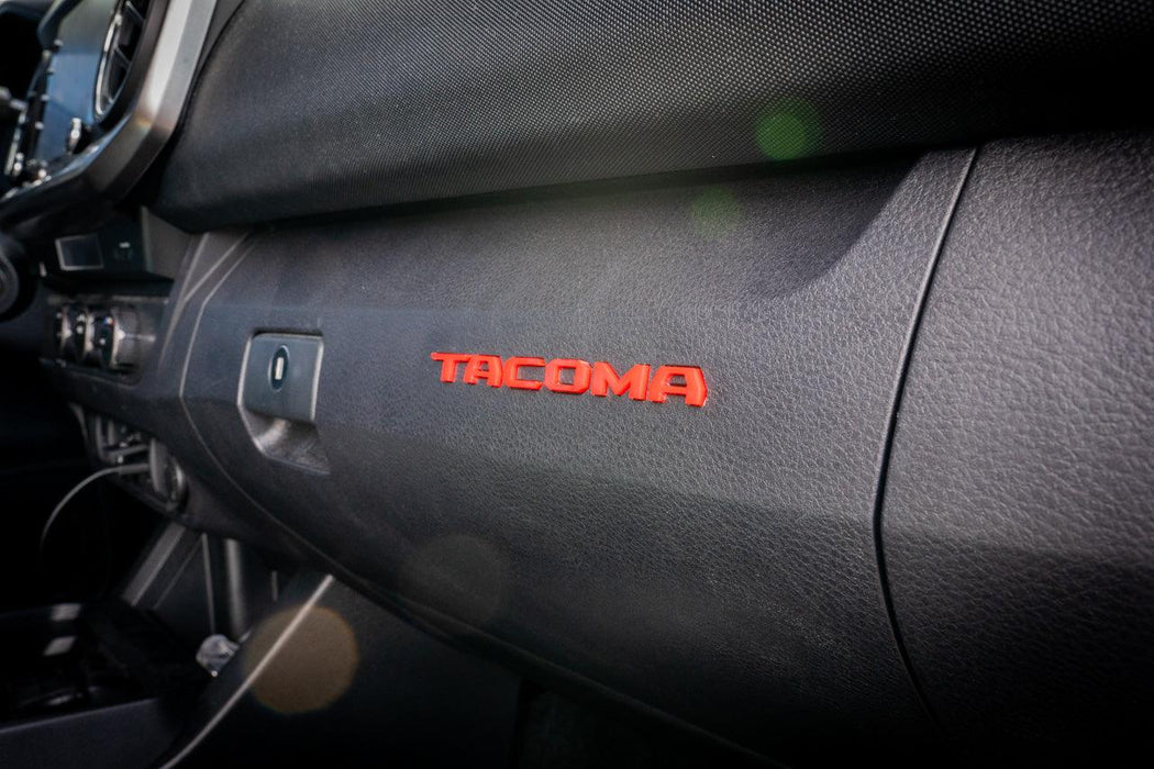 StickerFab Glove Box "TACOMA" Acrylic Logo Inlays for Tacoma (2016-2023)