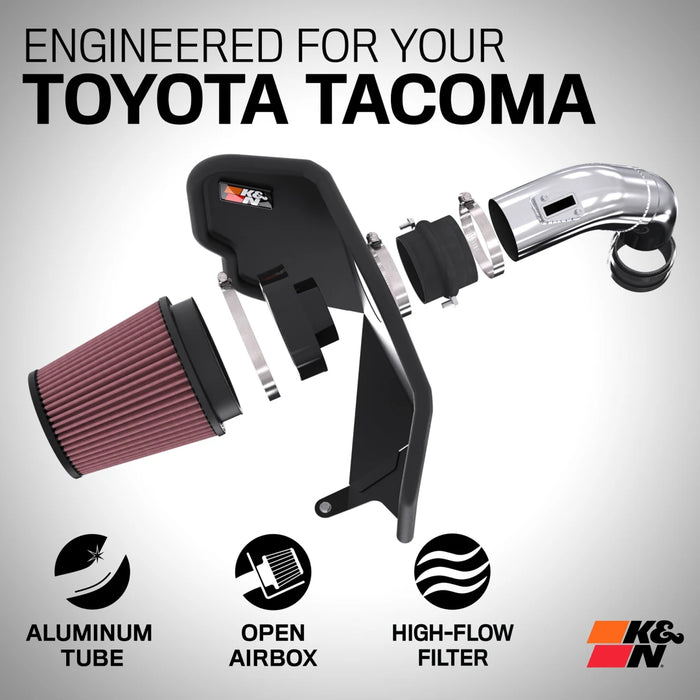 K&N Cold Air Intake System High Flow Air Filter Aluminum Tube For Tacoma (2024-Current)