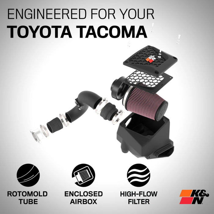 K&N Cold Air Intake System High Flow Air Filter Roto-Mold Tube For Tacoma (2024-Current)