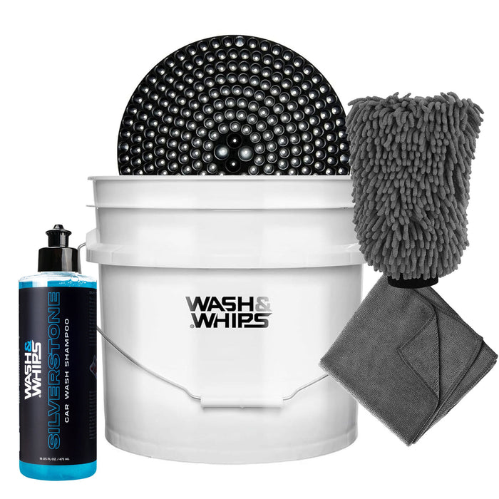 WASH & WHIPS Car Wash Kit - 3-Gallon Bucket with Particle Interceptor Trap, Shampoo, Chenille Mitt & Microfiber Soft Towel