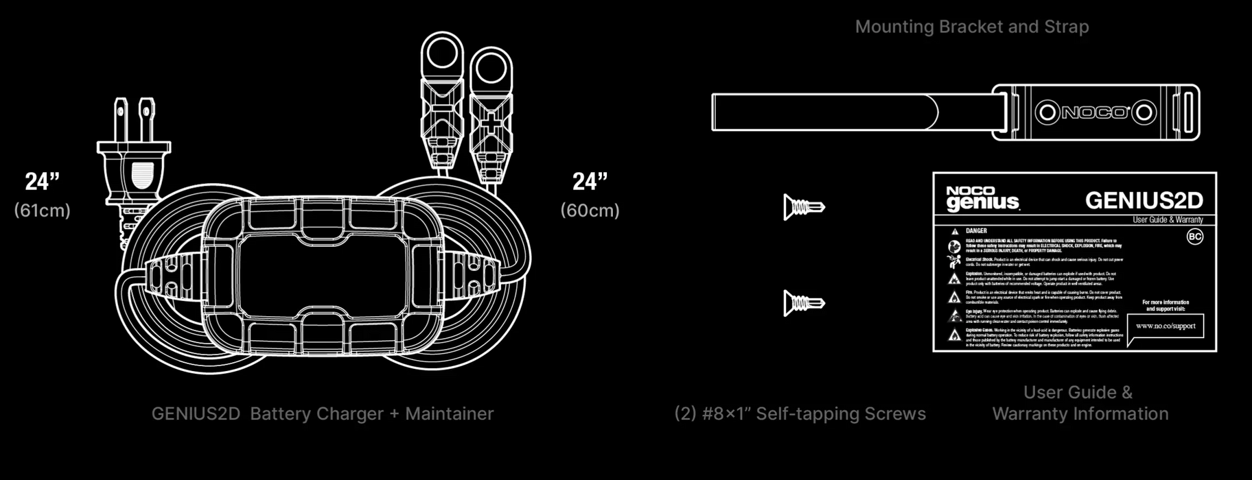 Noco GENIUS2D 12V 2A Direct-Mount Battery Charger