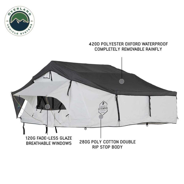 Overland Vehicle Systems HD Nomadic 3 Arctic White Extended Soft Shell Roof Top Tent