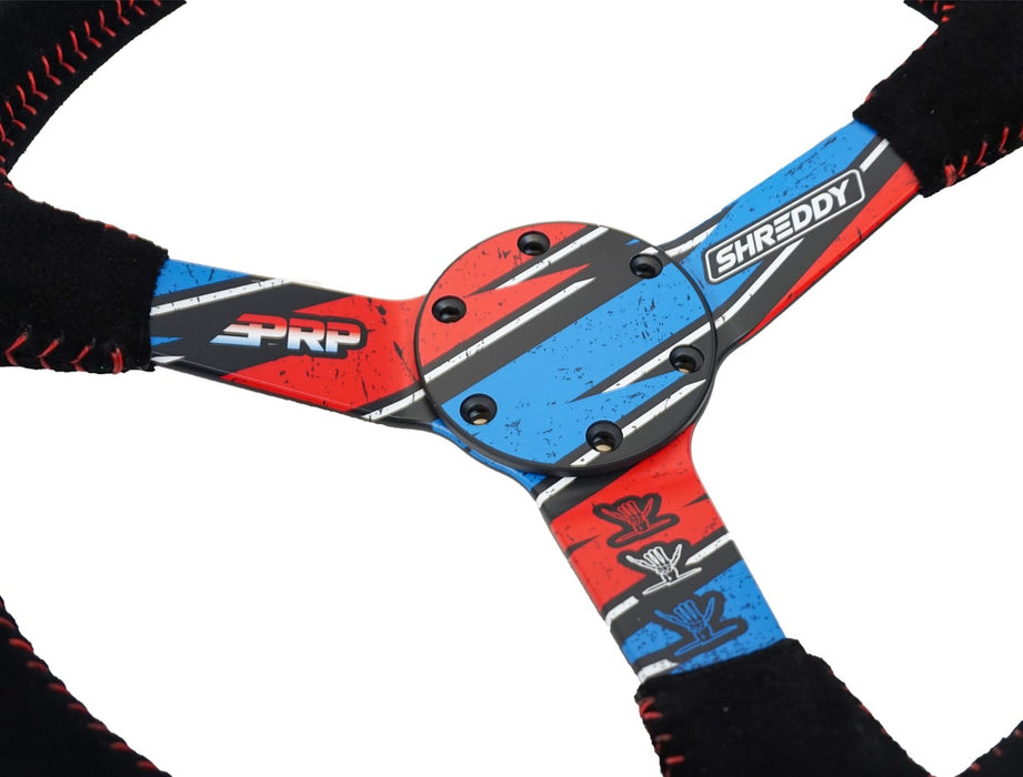 PRP Shreddy Shred White and Blue Deep Dish Steering Wheel For Tacoma (2005-2021)