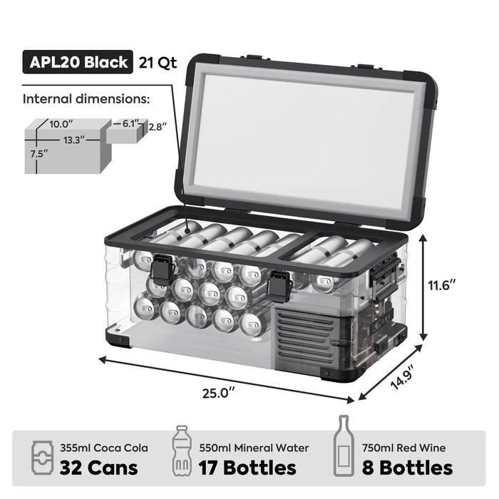 ICECO APL20 Light Duty Aluminum Black Freezer Single Zone 20 LT