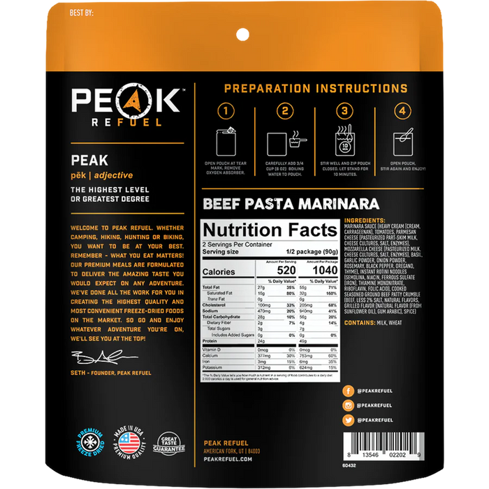 Peak Refuel Freeze-Dried Meals