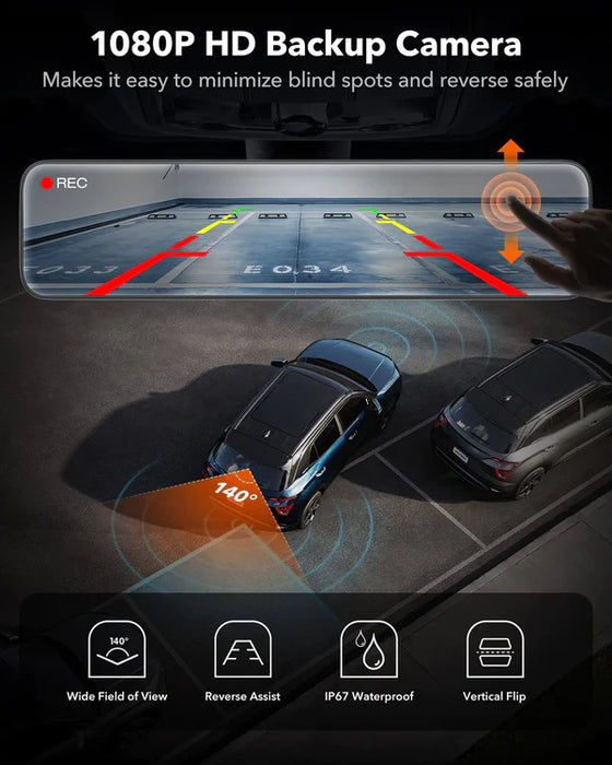 Wolfbox G890 3 Channel Dash Cam GPS Smart Rear View Mirror Replacement
