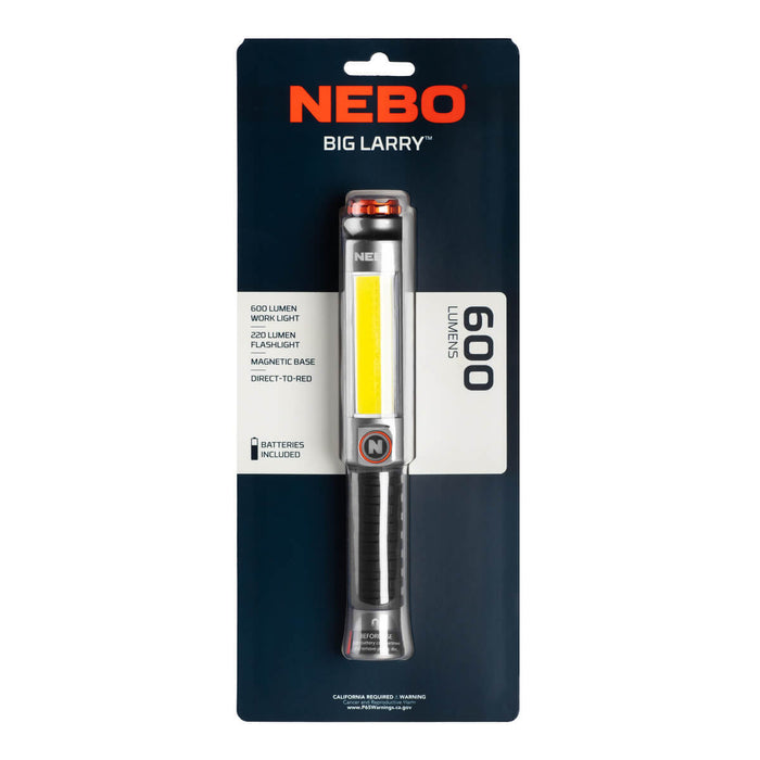 nebo 6306 big larry 400 lumen flashlight COB LED Work Light The BIG Larry 2 outputs 500 lumens with the C O B work light and 200 lumens from the top flashlight NEBO Big Larry 3 Work
