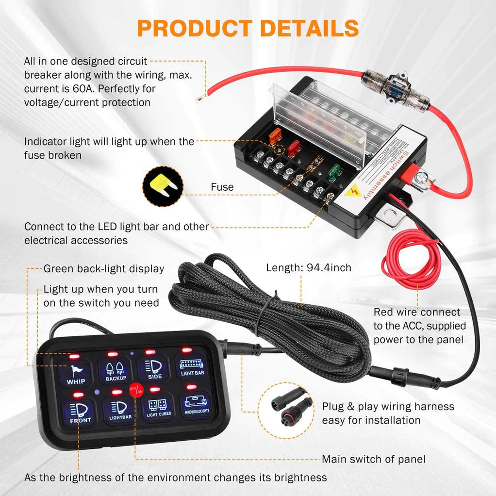Auxbeam 8 Gang LED Switch Panel Kit (Two-Sided) — Tacoma Lifestyle