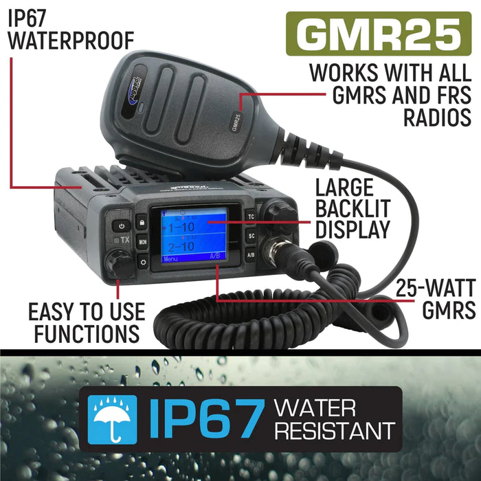 Rugged GMR25 Waterproof GMRS Band Mobile Radio w/ Antenna